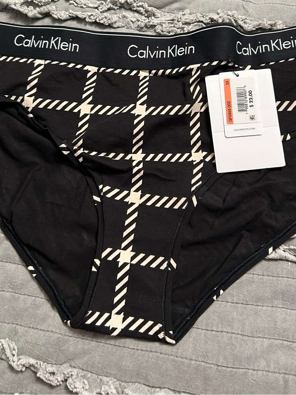 Calvin Klein Black Swim Brief with Cream Windowpane Grid